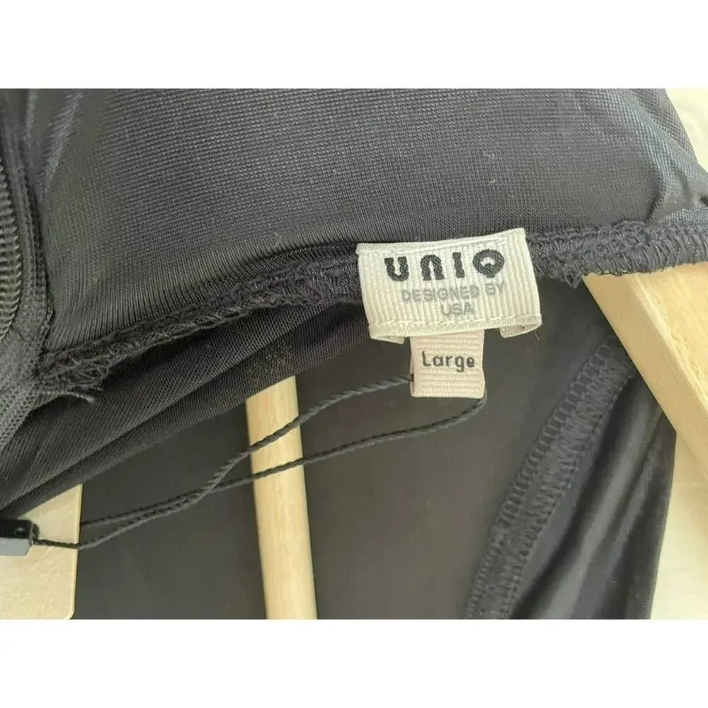 UNIQ Mock Turtleneck Short Sleeve Black Wide Leg Jumpsuit size Large NWT - Picture 3 of 6